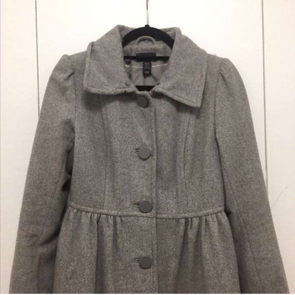 H&M Wool blend Faux Fur Collar Grey Princess Baby Doll Fit and Flare Coat - Picture 10 of 11